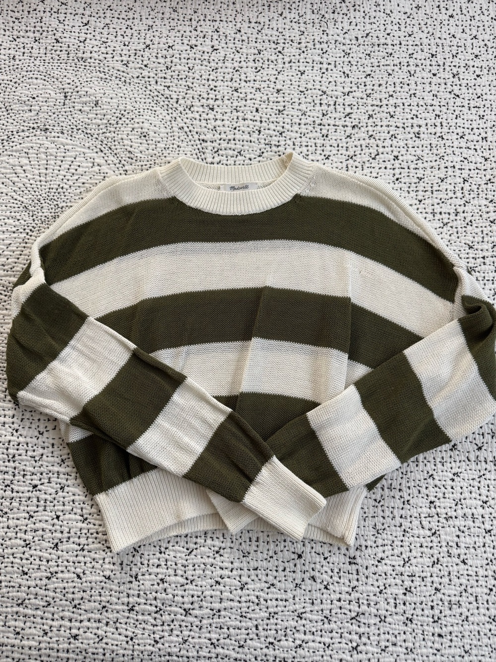 Madewell green and white pullover